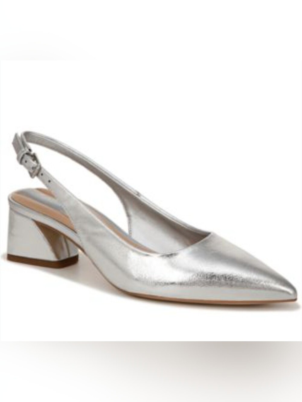 Size 5  Franco Sarto Women's  Silver Pointed-Toe Slingback Pump Retail 125$